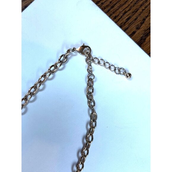 Orange & Blue Statement Necklace With Double Row Square Resin Accents On Gold-To - Picture 8 of 9